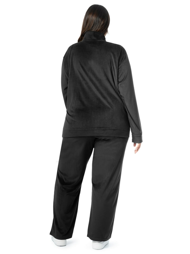 Athletic Works Women's Plus Size Active Velour Zip-Up Tracksuit