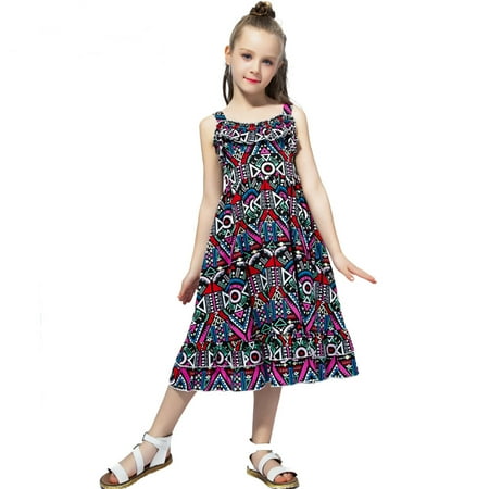 

Pedort Girls Casual Dresses Girls Floral Dress Boho Ruffle Sleeve Pleated Casual Swing Dresses with Pockets for Kids 6-12 Years Hot Pink 120