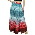 thumbnail image 2 of Bimba Women's Blue Floral Print Cotton Elastic Waist Maxi Summer Long Skirt-S, 2 of 2