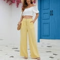thumbnail image 6 of WTXUE Wide Leg Pants, Bell Bottoms Women's Linen Waisted Buckle Pants Elegant Pockets And Casual Court Pants Stylish Elegant And Comfortable, Palazzo Pants Slacks, Yellow, 6 of 8