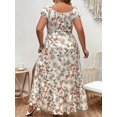 thumbnail image 2 of HKEDES Robe Maxi à Taille Cintrée Boho Florale pour Femmes Grande Taille, Ourlet à Volants Fendu, 2 of 6