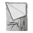 thumbnail image 2 of Nature Soft Flannel Fleece Blanket, Sunset Horizon Background Flying Heron Birds on the Lake River Bushes Grunge Graphic, Cozy Plush for Indoor and Outdoor Use, 50" x 60", Black Grey, by Ambesonne, 2 of 5