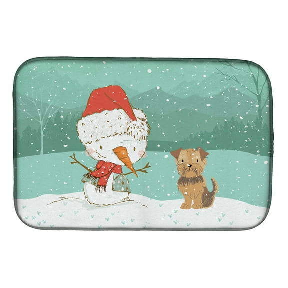 Yorkie Natural Ears Snowman Christmas Dish Drying Mat