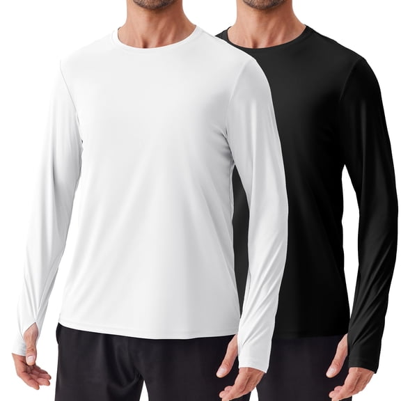 Pinspark 2 Pack Men's Rash Guard Shirts with Thumb Holes Lightweight UPF 50 Long Sleeve Sun Shirt Quick Dry Fishing Shirt for Men