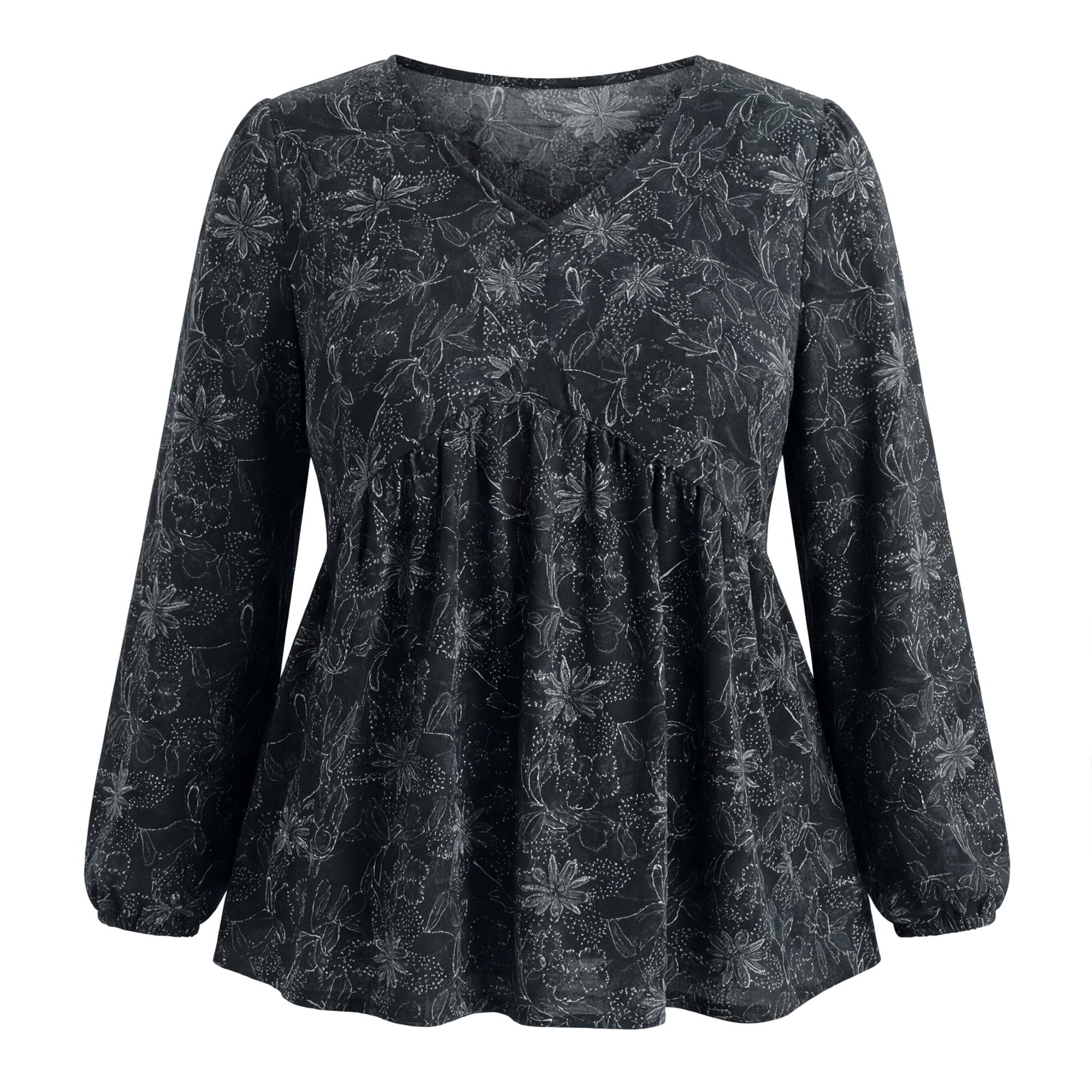 DARING DIVA Women's Plus Babydoll V Neck Lantern Sleeve Blouses 3X Black