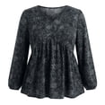 thumbnail image 5 of DARING DIVA Women's Plus Babydoll V Neck Lantern Sleeve Blouses 1X Black, 5 of 6