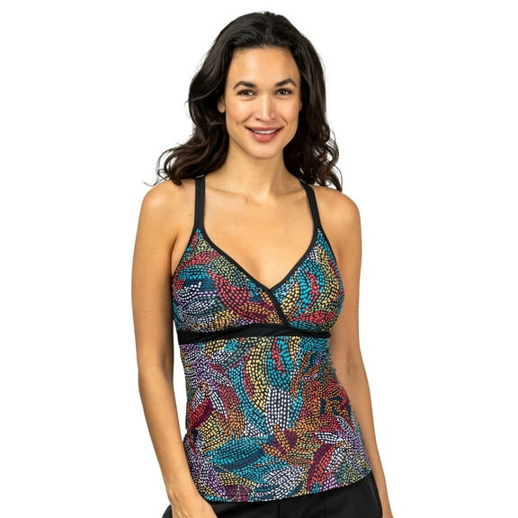 Free Country Women's Macrame Back Tankini Top Black Fresco M