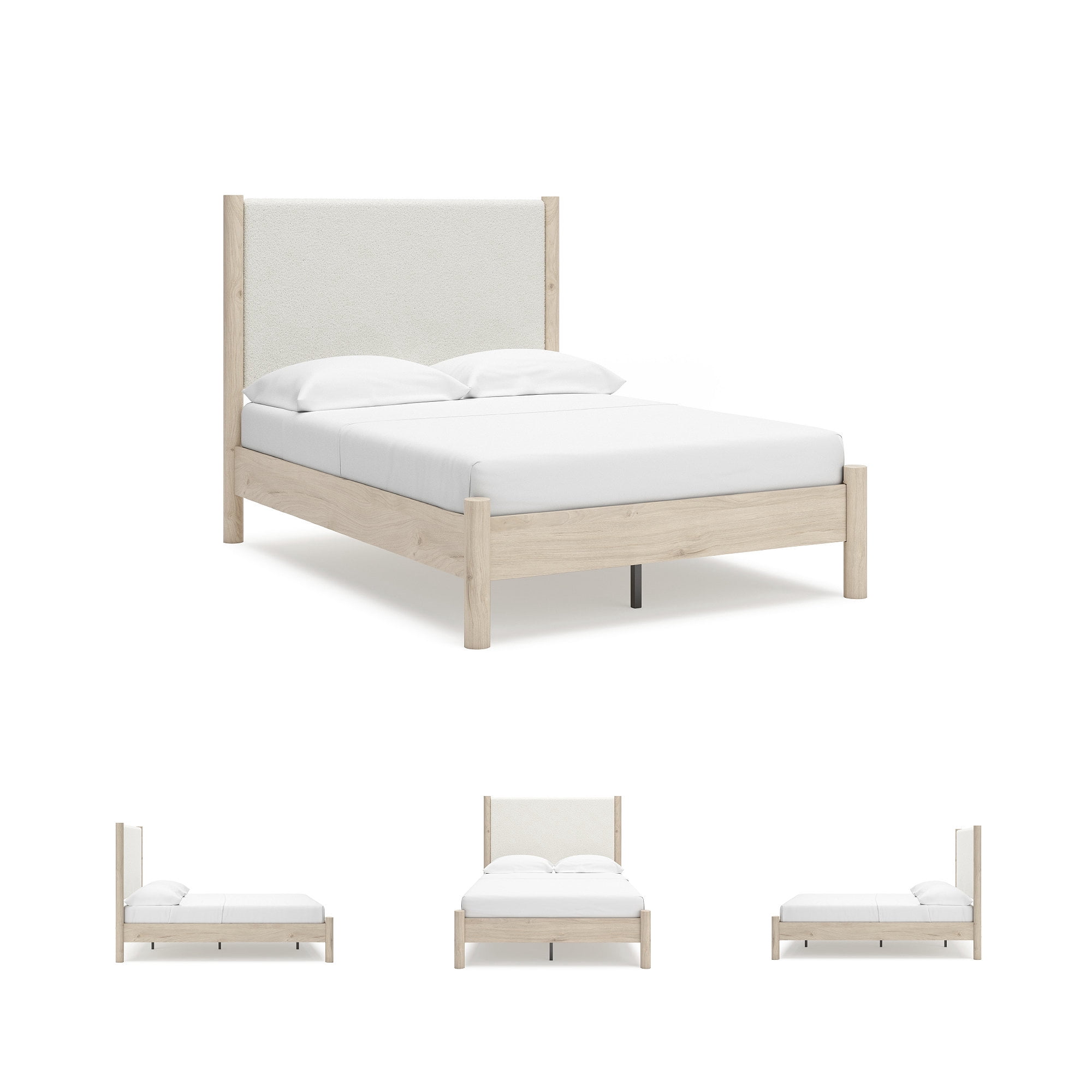 Signature Design by Ashley Cadmori Full Upholstered Panel Bed with Two-Tone Finish and Light Oak Details