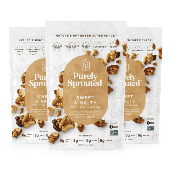 Purely Sprouted Sweet & Salty, Non-GMO Superfood for Healthy, Certified USDA Organic, Gluten-Free Snacking (4 oz, 3 pack)