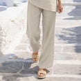 thumbnail image 6 of Bosfbaoi Two Piece Sets for Women Linen Blend Relaxed Fit Outfit Set Asymmetrical 3/4 Sleeve V-Neck Tops Elastic Waist Wide Leg Pants Summer Casual Outfits, 6 of 7