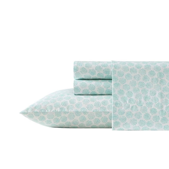 Margate Shells Blue 4-Piece Percale Cotton Full Sheet Set
