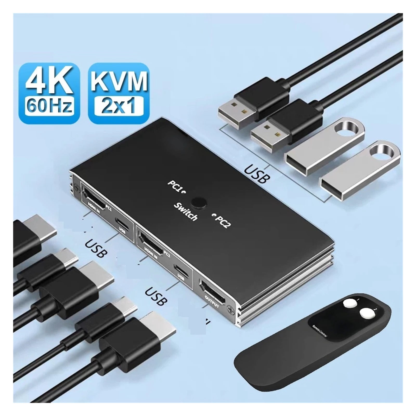 4K 60Hz 2K 120Hz KVM Switch 2 PC 1 Monitor, Ultra HD Video Hub with Remote