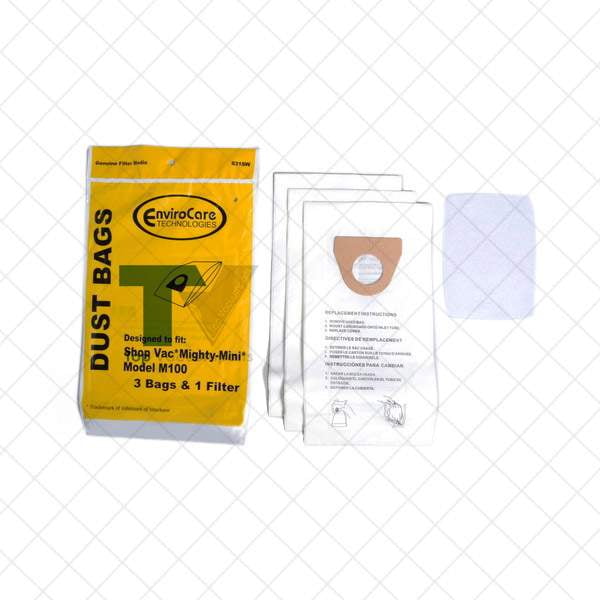 Shop Vac Vacuum Cleaner Bags 90106-00 Mighty Mini 831SW 3pk w/ Filter EnviroCare 