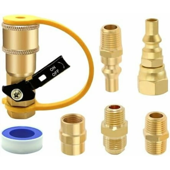 RV Propane Quick Connect Fitting Adapter Kit 1/4" Female/Male NPT 3/8" Male Flare Fitting for Low Pressure Gas Appliance Heater Grill Fire Pit and RV Quick Connect, 7pcs