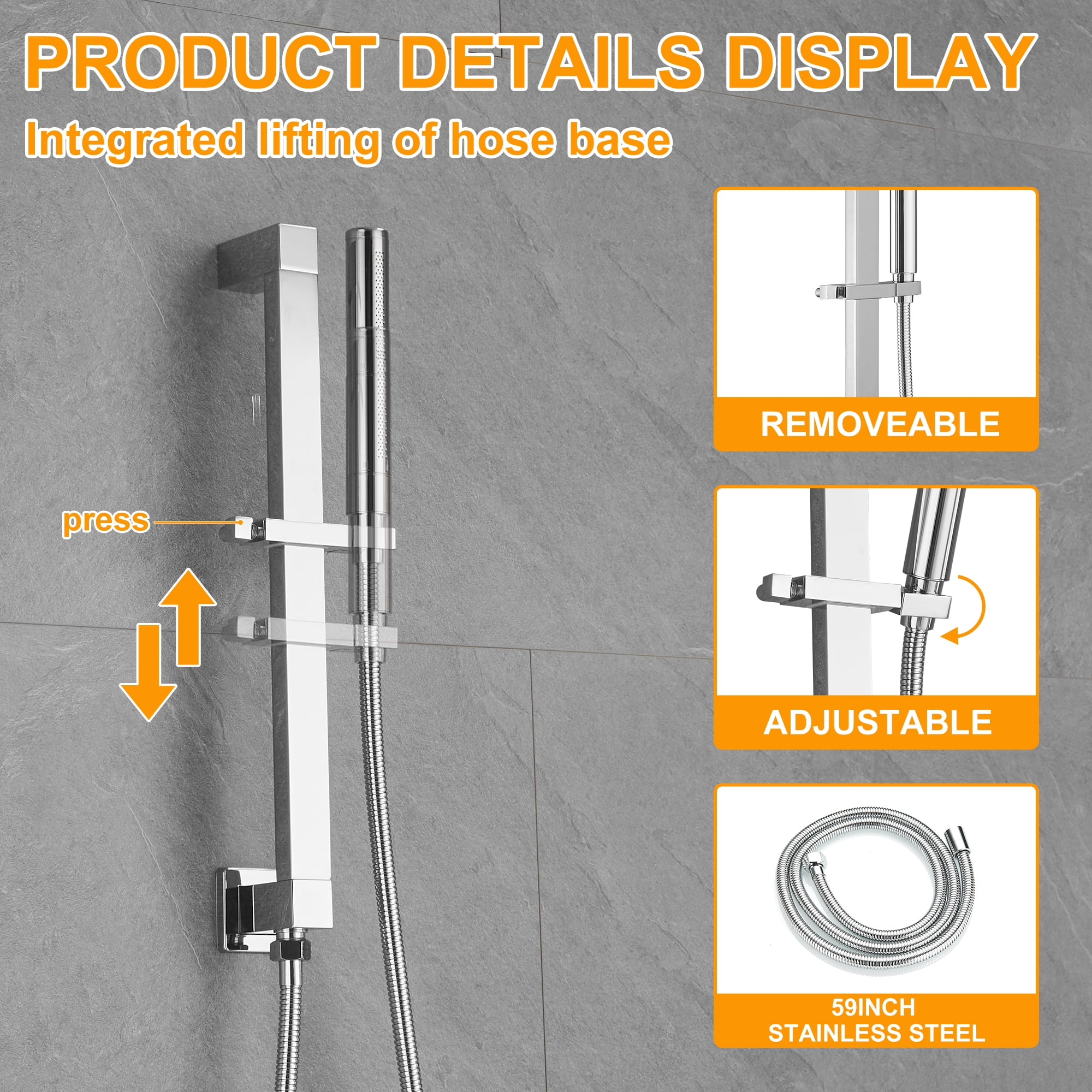 BESy 12 inch Polished Chrome Shower System Rain Shower Head with 2 in 1 Handheld Shower, Rainfall Shower System with Adjustable Slide Bar, Shower Faucet Fixture Combo Set