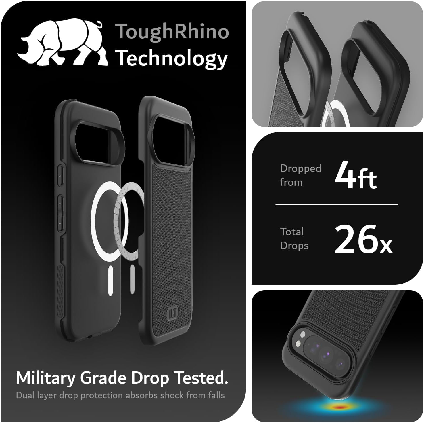TUDIA MergeGrip Magsafe Compatible Google Pixel 9 Case / Pixel 9 Pro Case - Matte Black