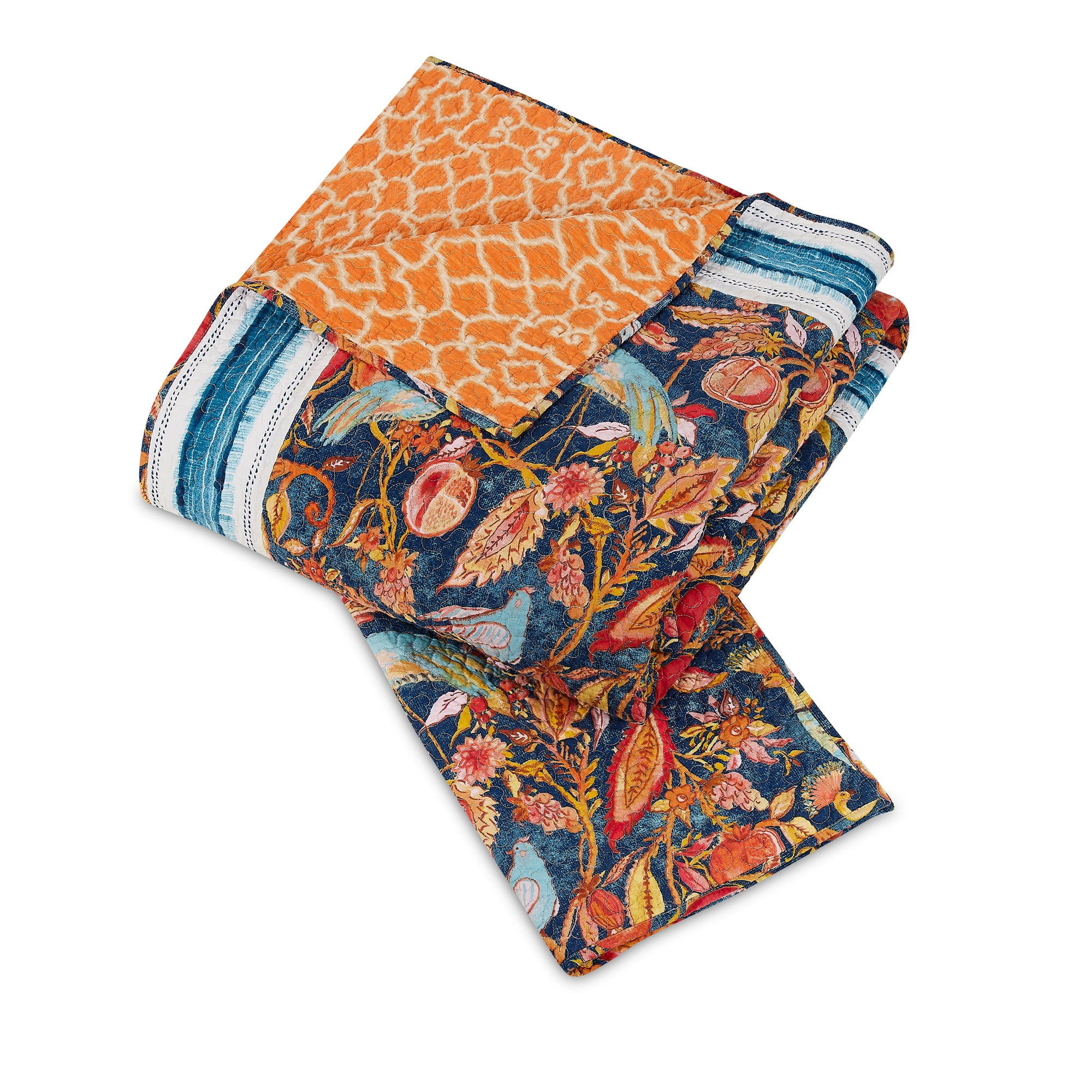 Dena Home Blue Peacock Garden 3-Piece Quilt Set, Full/Queen