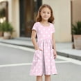 thumbnail image 5 of Kids A Line Sundresses Polka Dot Stripe Print Short Sleeve Outdoor Holiday Casual Girls Dresses, 5 of 5