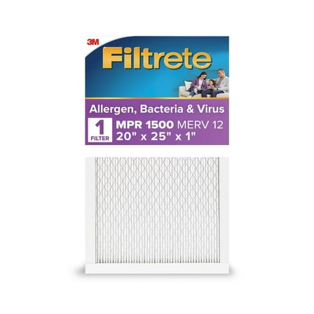Filtrete 20x25x1 HVAC Furnace Air Filter, MPR 1500 MERV 12, Allergen, Bacteria and Virus, 1 Filter