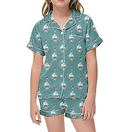 

2 Piece Sets Pajamas for Kids Children Graphic Print Short Sleeve Button Shirt Shorts Pajama Set Fall Outfits for Baby Girls Teen Girl Sweatpants Set Crop Top and Sweatpants Autumn Baby Girl Outfit