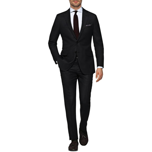 Mens Ticket Pocket 2-piece Black Cotton Modern Fit Suit