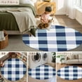 thumbnail image 6 of Navy Blue White Buffalo Check 8ft Round Rug, Farmhouse Plaid Modern Geometric Non-Skid Rubber Backing Large Area Rugs - Living Room Bedroom Home Office, Indoor Floor Mat Carpets Washable Rug, 6 of 9