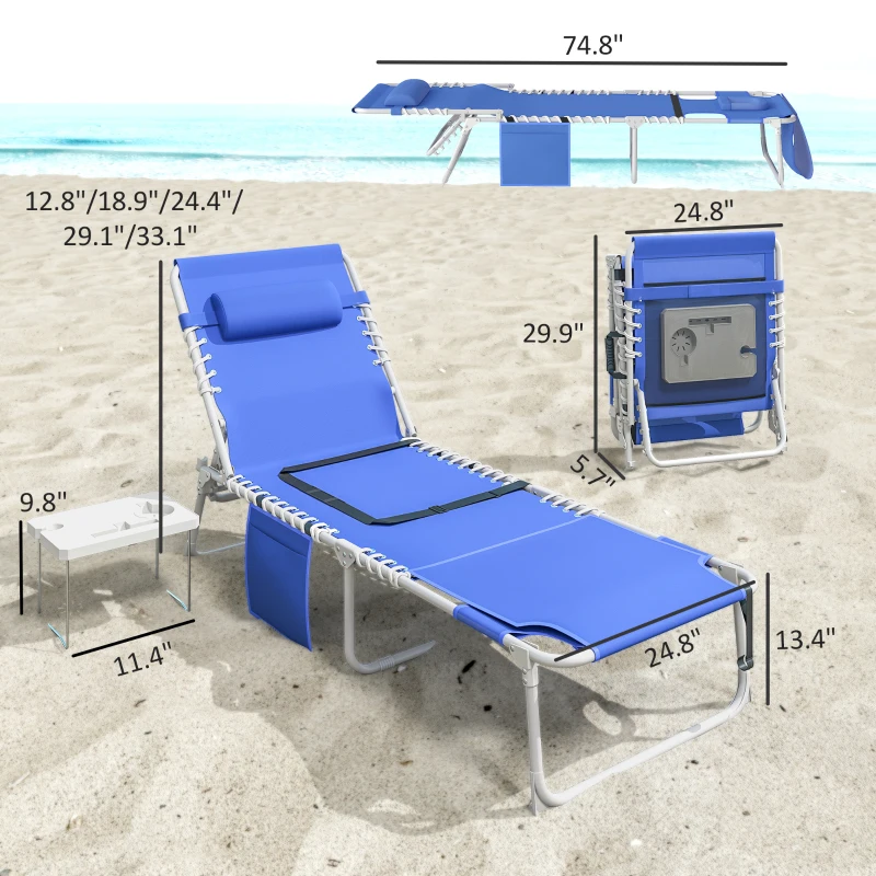 Stable Pool Lounge Chairs Set of 2 Tanning Chairs with Folding Side Tables Face Arm Holes 5 Position Adjustable Backrest Breathable Mesh Carry Strap Outdoor Patio Beach Loungers