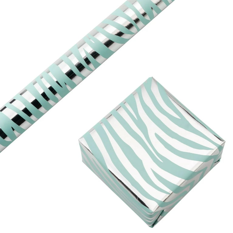 RUSPEPA Baby Blue Gift Wrapping Paper Roll with Silver Foil Zebra 1 Roll-  30 Inch X 16 Feet 