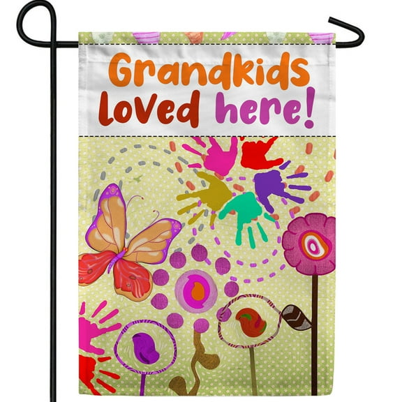 America Forever Grandkids Loved Here Garden Flag, 12.5 x 18 inches Double Sided, Fingerprint Art Design, Grandparent Gift Flag, Decorative Family Outdoor Flag for Yard and Garden