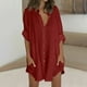 thumbnail image 2 of Tops casuales para mujer,Blusa holgada con cuello en V para mujer, túnica informal de manga larga con bolsillo, mezcla de algodón y lino, para oficina y uso diario, sopatenor, 2 of 8