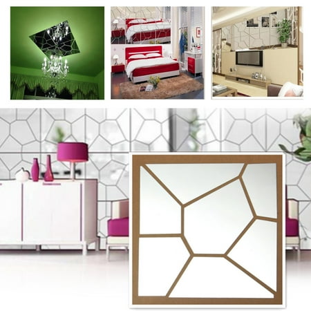 Decoration For Mirrors 35PCS Self Adhesive 3D Wall Stickers,DIY Mirror Sticker for Home Living room Decoration (Silver) ()