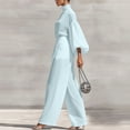 thumbnail image 5 of Cagogo Women Plus Size High Neck Puff Sleeve Blouse Wide Leg Pants Two Piece Set Solid Elegant Casual Matching Lounge Sets Loose Comfy Outfits Travel Airport Clothes, Blue 2XL, 5 of 7