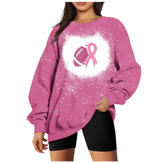 EQWLJWE Chandails en Molleton pour Femmes Grande Taille Liquidation Chandails Cancer du Sein pour Femmes Ruban Rose Imprimé Ample Manches Longues Chandail en Molleton Col Rond Pull Décontracté Manches Raglan Automne Pull 2023 Chandails en Molleton Sans Capuche pour Femmes