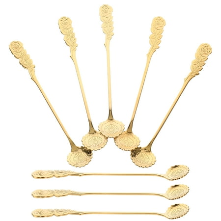 

8Pcs Coffee Spoon Stainless Steel Flower Shape Dessert Spoons Kitchen Gadgets
