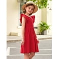 thumbnail image 4 of Oudiya Girls Summer Sundress Flutter Sleeve A-Line Button Down Casual Midi Girls Dresses,Red,7-8Y, 4 of 6
