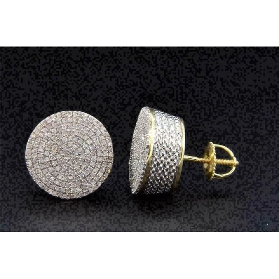 1Ct Round Lab Created Diamond Men's Cluster Stud Earrings 14K Yellow Gold Plated 925 Silver