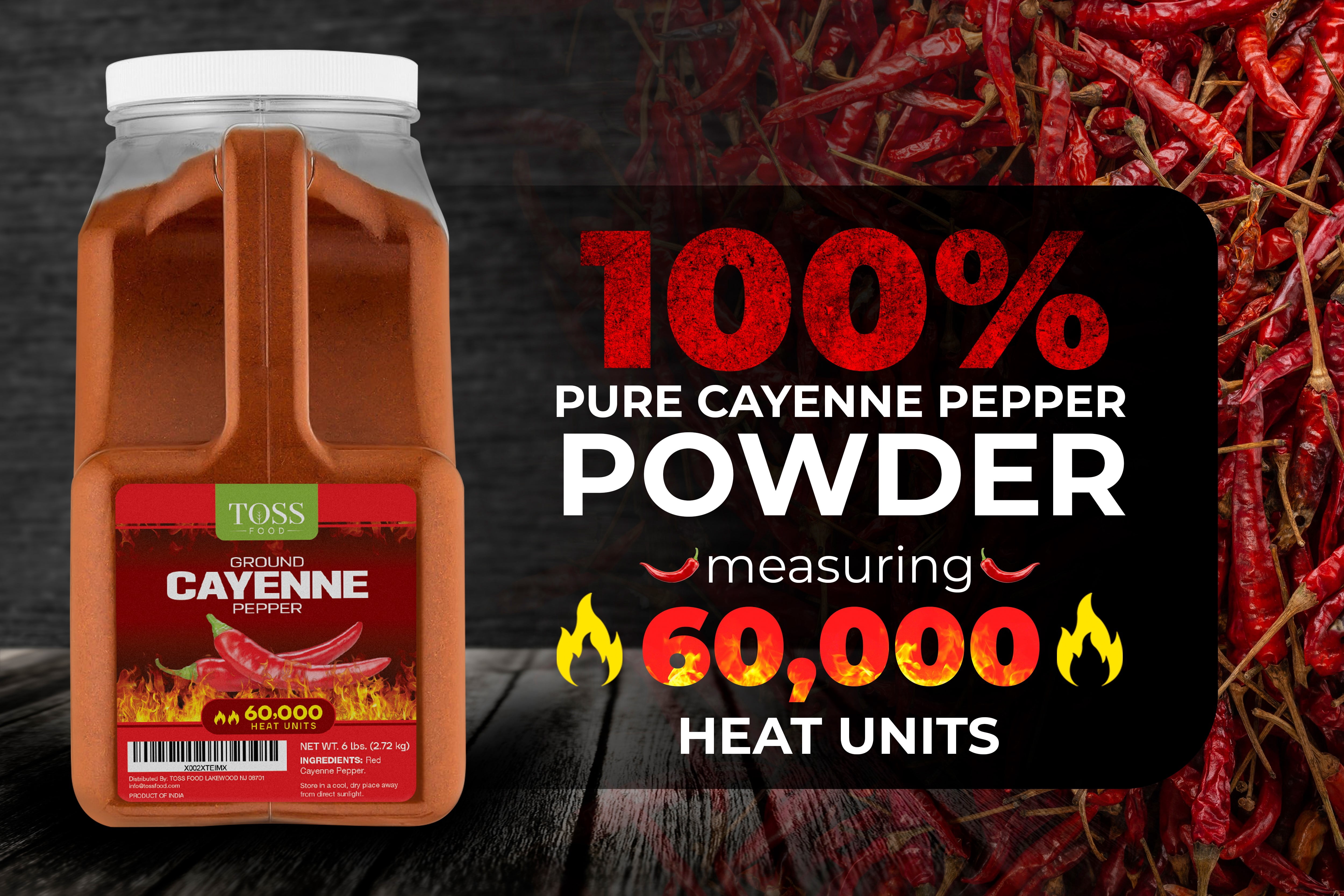 Toss Extra Hot Cayenne Pepper Powder, Bulk 60,000 Heat Units, 6 lb - Ground Cayenne Pepper Spice for Home and Commercial Cooking