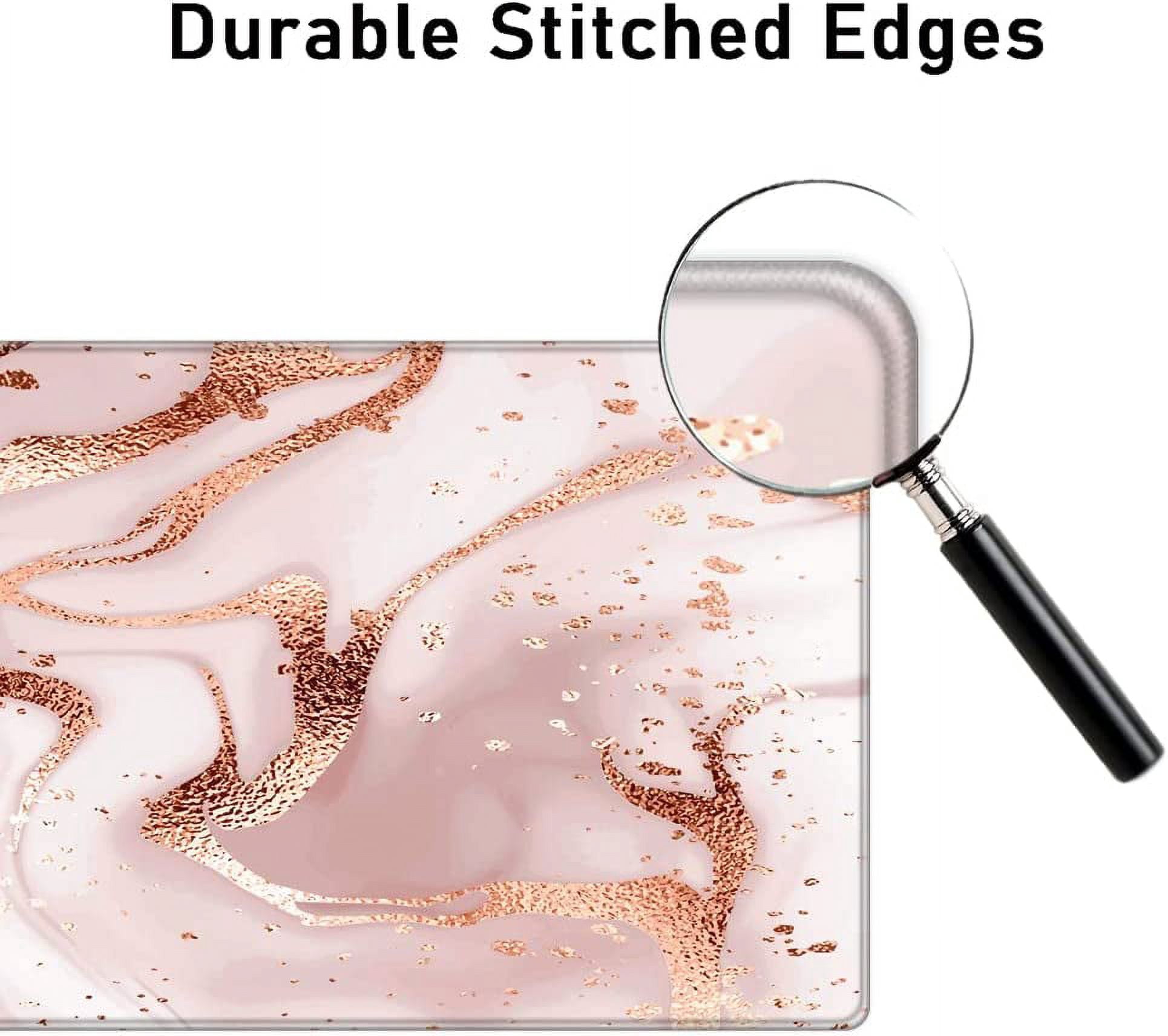 Desk Pad Protector,Mouse Pad with Non-Slip Rubber Base,Textured & Waterproof Mousepad with Stitched Edges,Large Desk mats for Computers,Office & Home,31.5 x 11.8 in,Rose Gold Marble