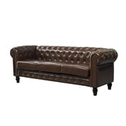Chesterfield 3-Seater Faux Leather Button Tufted Sofa Couch with Rolled Arms Solid Wood Legs