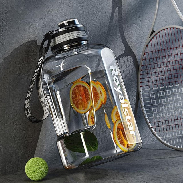 Fiudx Jarra de Gran Capacidad, Botella Deportiva de Plástico Esmerilado, con Separación de Té para Facilitar Su Preparación, Bolsa Portátil para Exteriores con Cordón, Ideal para Senderismo, Viajes,