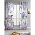 thumbnail image 2 of Purple Flowers Sheer Curtains 84 Inch Length 2 Panels Set for Living Room/Bedroom, Weeping Spring Floral Bicycle Wooden Kitchen Curtains Grommet Semi-Sheer Curtains Drapes Window Treatments 42"x84"x2, 2 of 7