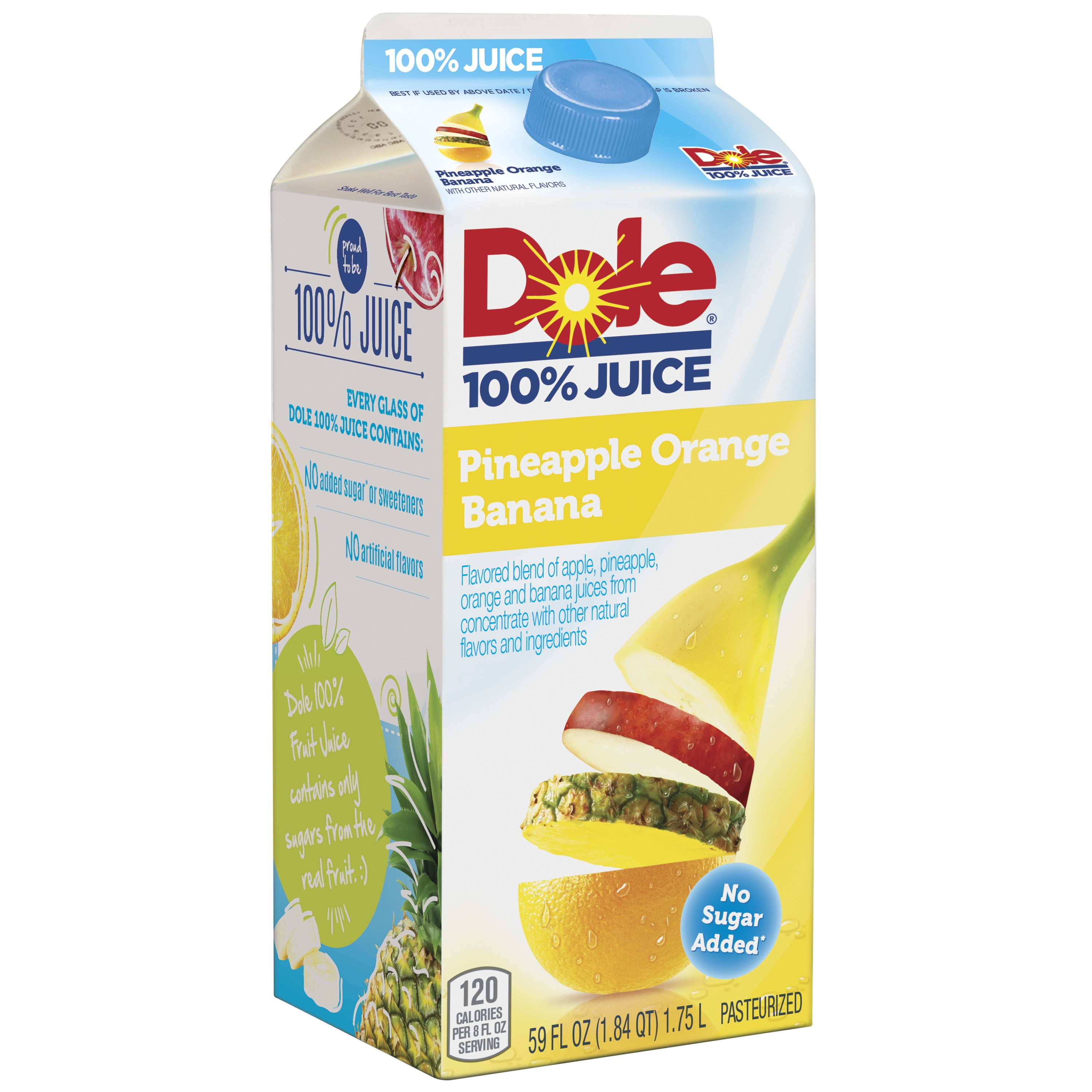 Dole 100% Juice Blend, Pineapple Orange Banana Flavored, 59 Fl Oz, Carton