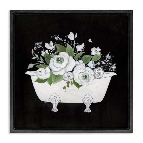 Stupell Industries Farmhouse White & Black Bath Black Floating Frame Canvas Art, 18 x 18, by Janet Tava