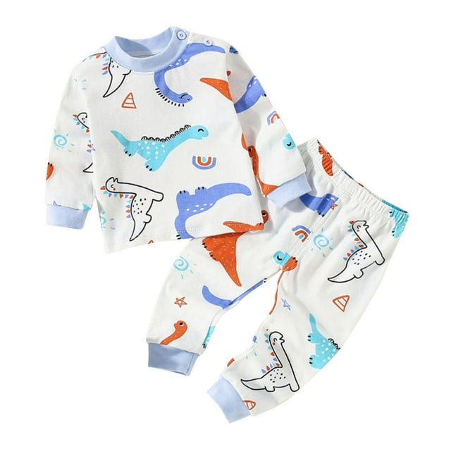 Odeerbi 1-8 Años Niños Niñas Algodón Pijamas Manga Larga Tops Pantalones Conjunto Suave Impresión Dinosaurio Sleepwear Loose Two-Piece Pajama Sets