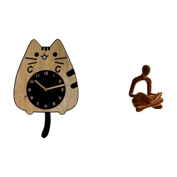 Reloj de pared,Reloj de pared decorativo con forma de gato para sala de estar silenciosa,Reloj de pared de madera,decoración moderna,Figura del pensador abstracto,Estatua de Pensador