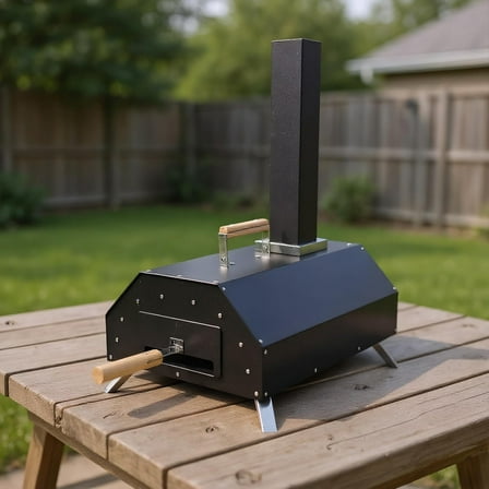 Outdoor Wood Fired Pizza Oven - Portable 12" Pizza Maker with Thermometer, Gas Hose & Pizza Stone for Backyard or Camping