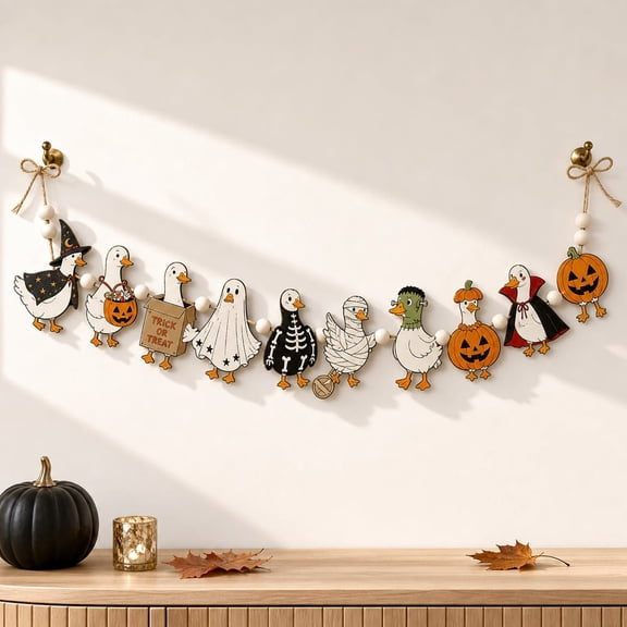 Garland Cute Spooky Goose Wooden Wall Hanging Halloween Farmhouse Decor