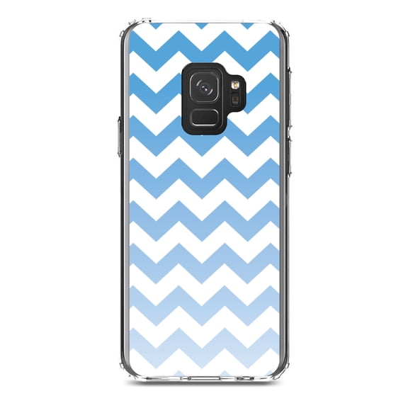 DistinctInk Clear Shockproof Hybrid Case for Samsung Galaxy S9 (5.8" Screen) - TPU Bumper, Acrylic Back, Tempered Glass Screen Protector - White Blue Fade Ombré Stripes