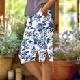thumbnail image 2 of TEAJOPSUU Bermuda Shorts for Women Knee Length Side Slit Comfy Linen Shorts Casual Summer Boho Print Beach Short with Pockets L-Blue, 2 of 5