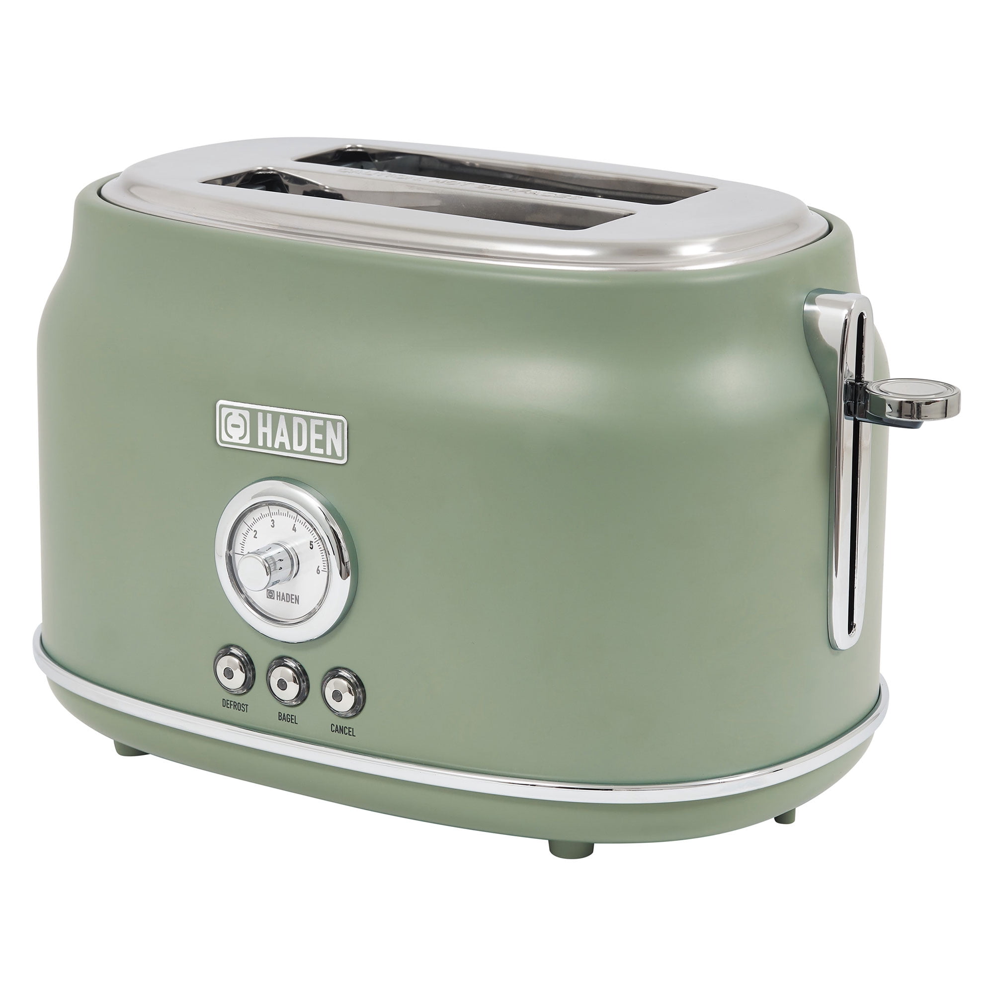 Open Box Haden Dorset 2 Slice Wide Slot Stainless Steel Toaster, Cedar Green/Chrome